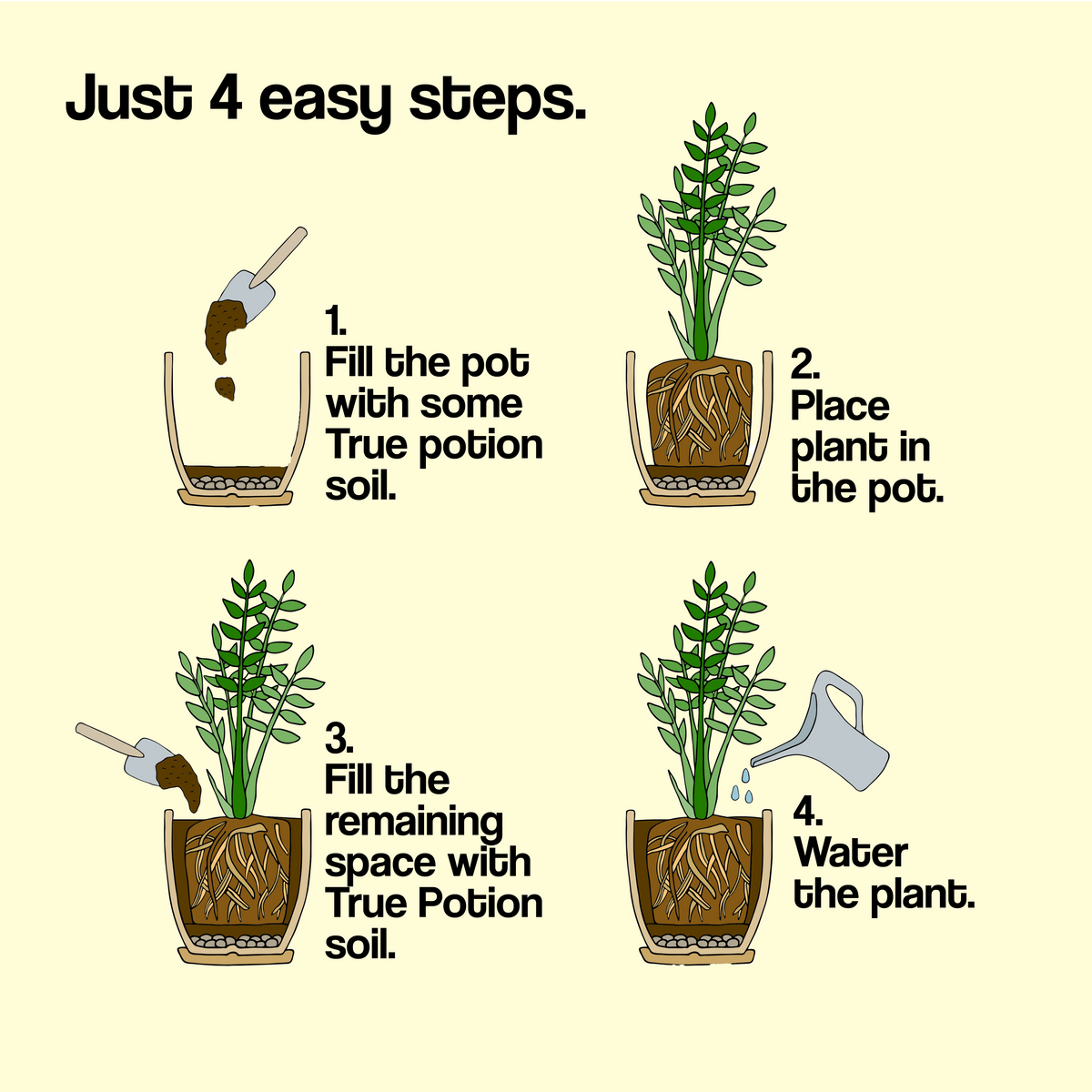 Steps to use True Potion ready-to-use potting soil